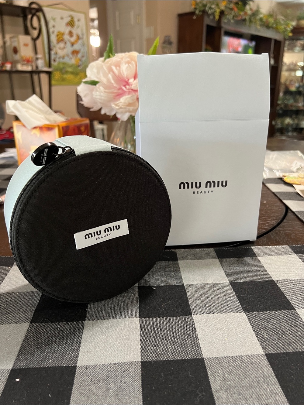 New Miu Miu Black and White Round Cosmetic Case